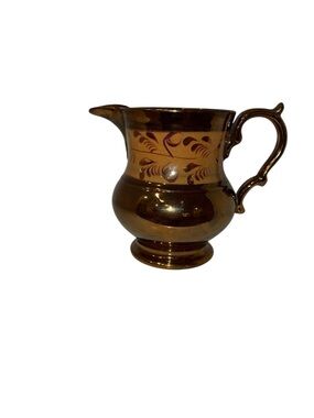 Vintage Copper Lusterware Cream Pitcher Floral Hand Painted Milk Jug England